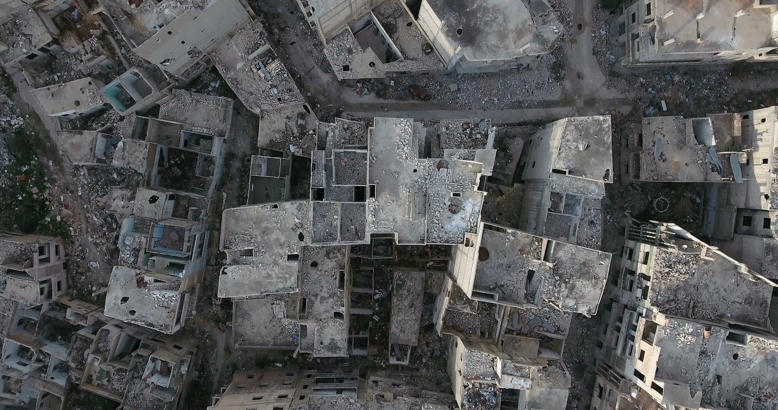 Aerial view of the city of Homs, Syria, post-war.